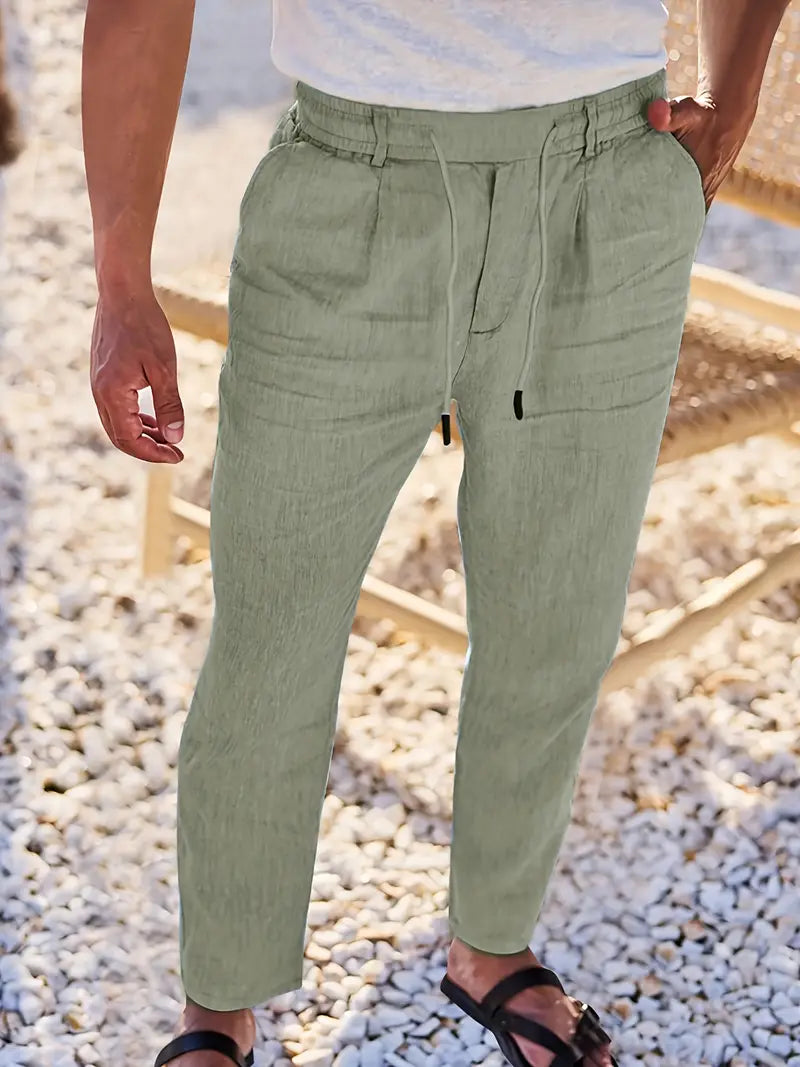 Pantalones anchos de lino con cordón para mujer, ligeros y transpirables para verano o viaje