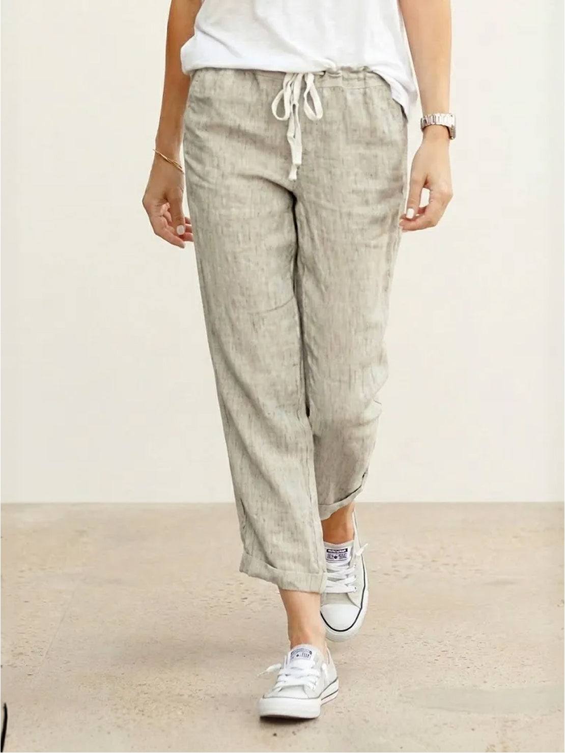 Felicity | Women's Drawstring Casual Pants - Beige - Image 6