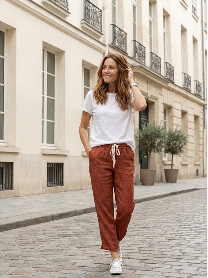 Pantalones anchos con cordón ajustable para mujer