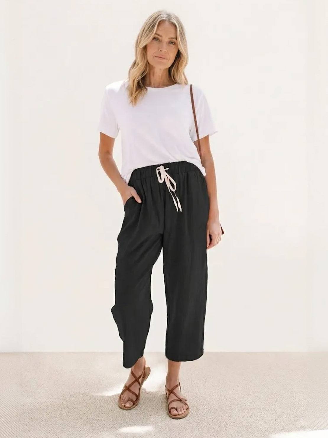 Pantalones anchos con cordón ajustable para mujer