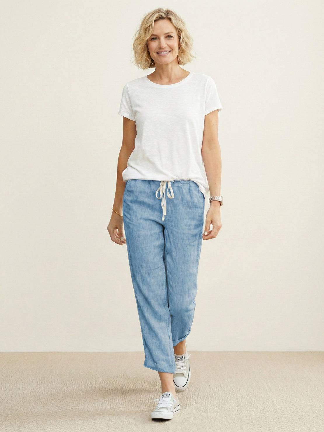Pantalones anchos con cordón ajustable para mujer