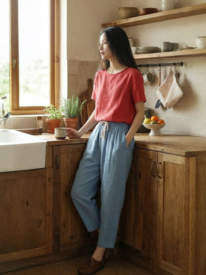 Pantalones anchos con cordón ajustable para mujer