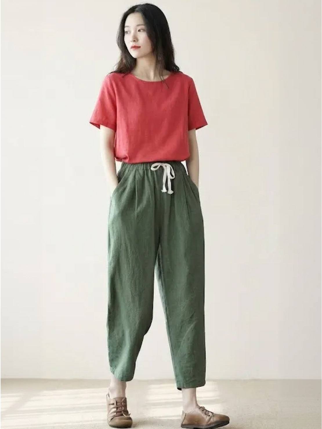 Pantalones anchos con cordón ajustable para mujer