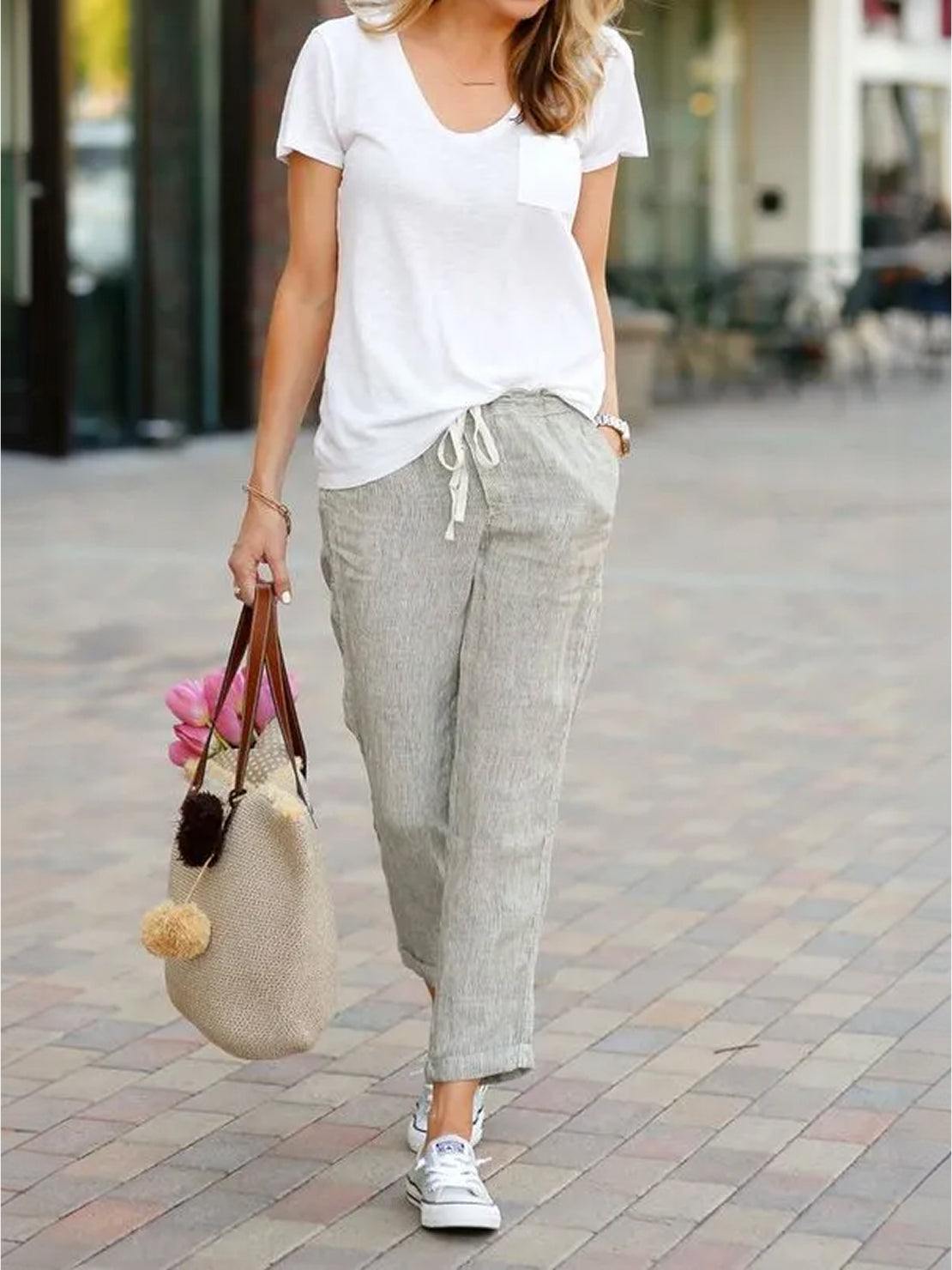 Pantalones anchos con cordón ajustable para mujer