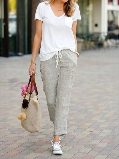 Pantalones anchos con cordón ajustable para mujer