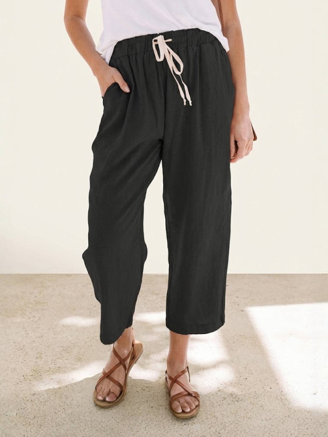 Felicity | Women's Drawstring Casual Pants - Beige - Image 12