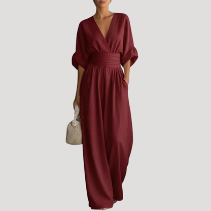 Felicity | Women's Wide Leg V-Neck Jumpsuit - Burgundy - Image 5