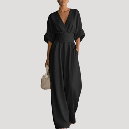 Mono de pierna ancha con detalle de cuello en V para mujer - Verano sofisticado