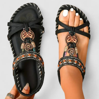 Sandalias ortopédicas con soporte plantar, tiras decorativas y plantilla acolchada para mujer, cómodas y elegantes para verano o diario