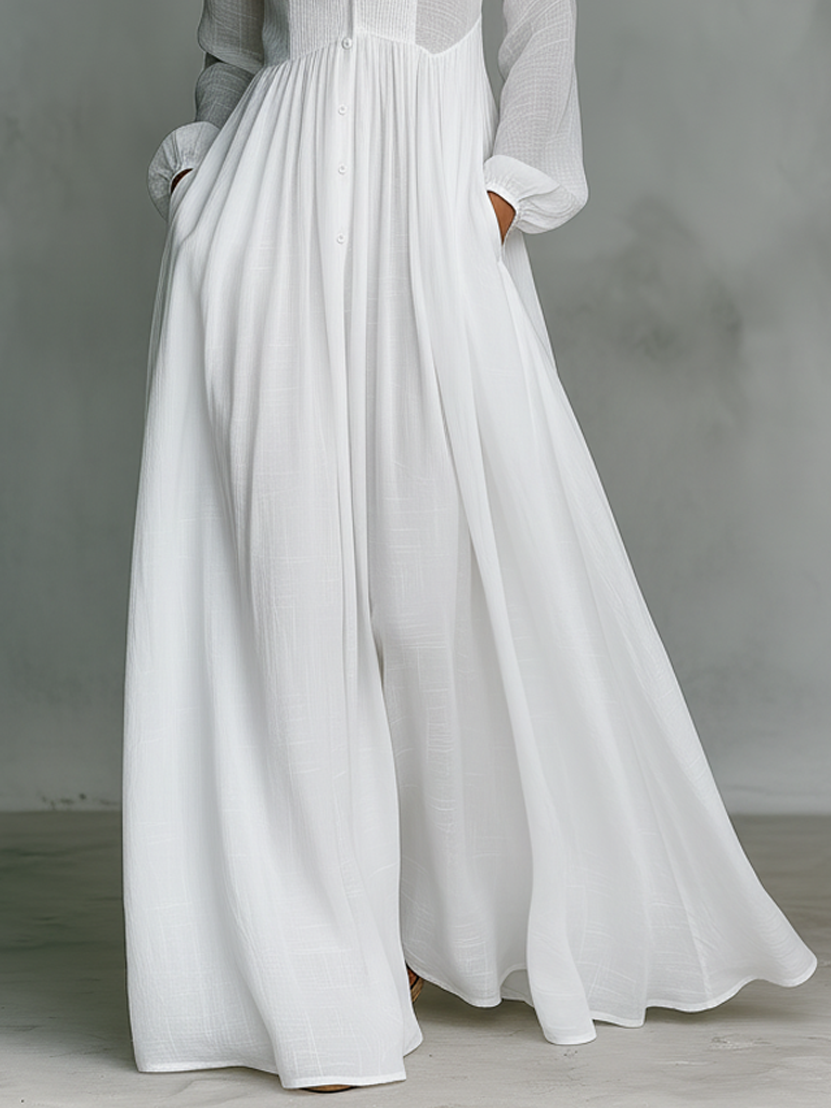 Vestido largo para mujer con elegante patchwork, cuello alto y mangas largas