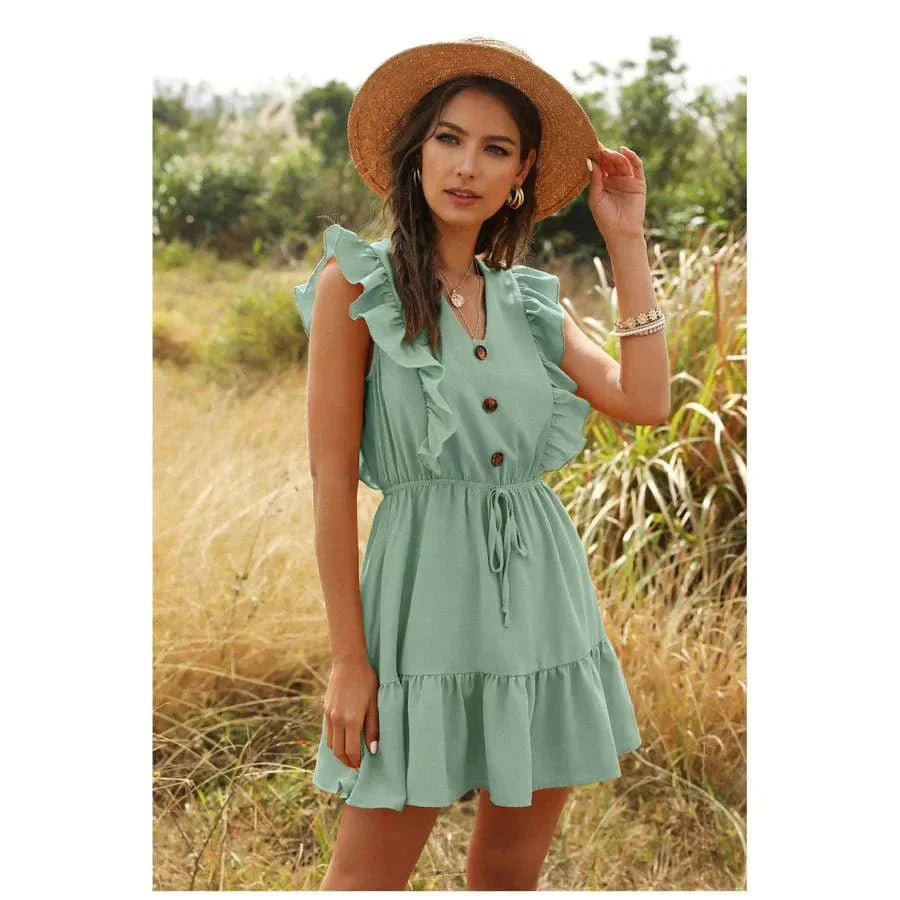 Vestido bohemio verde para mujer, ligero y versátil para verano o festival