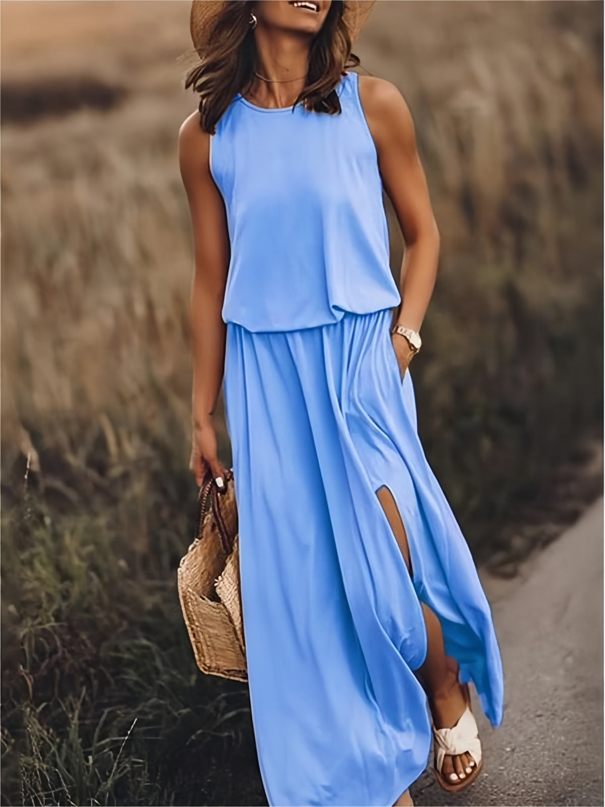 Fiona | Women's Sleeveless Blouson Maxi Dress - Yellow - Image 8