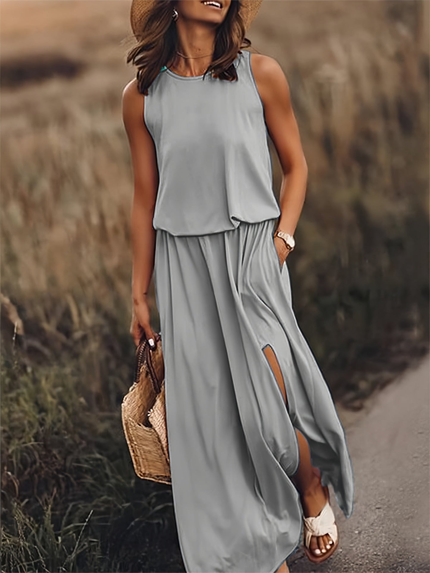 Vestido Maxi Blouson Sin Mangas