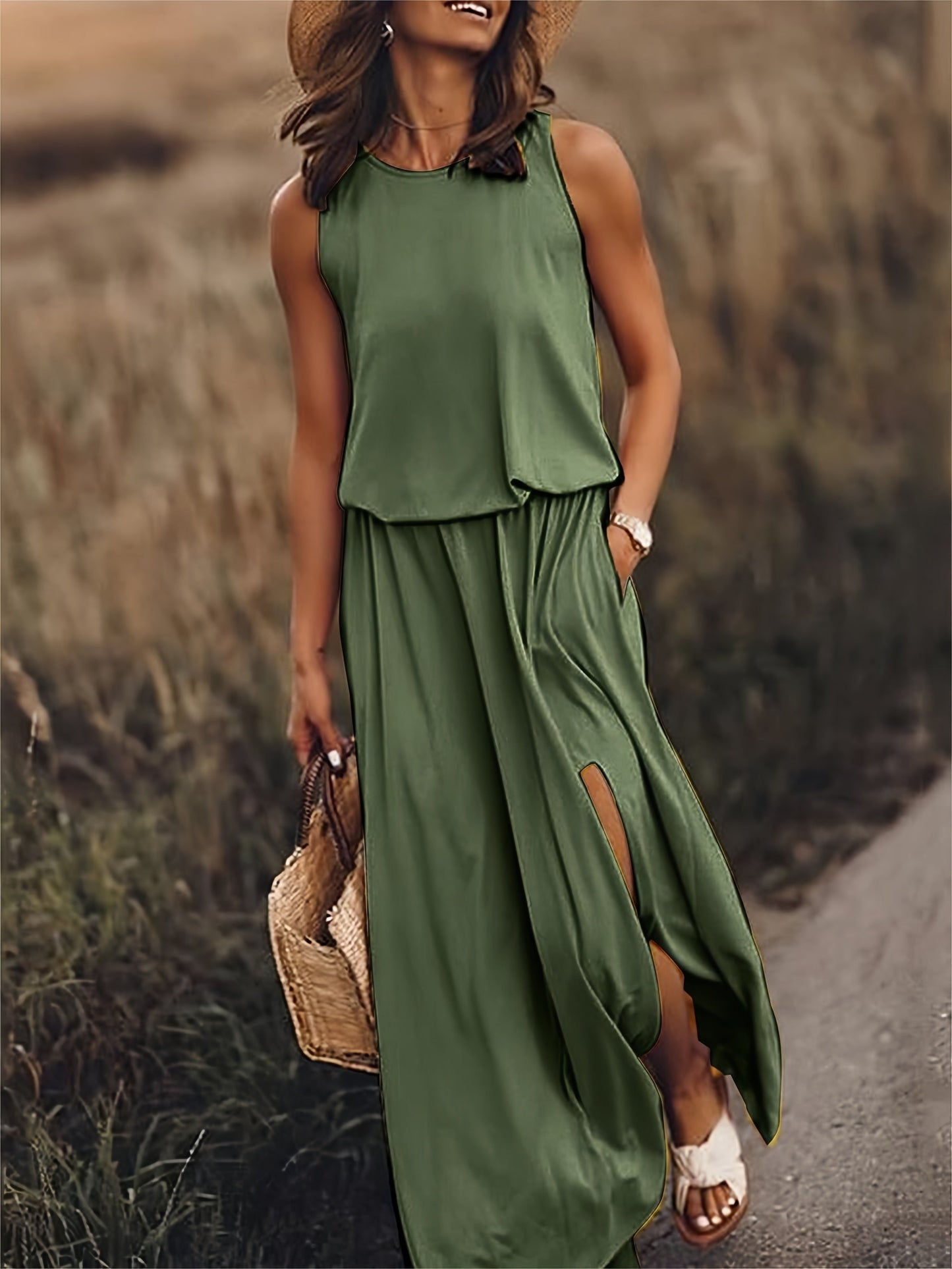 Vestido Maxi Blouson Sin Mangas