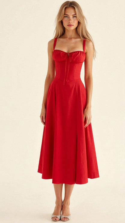 Vestido Midi Corsé floreado Escote Corazón Tirantes