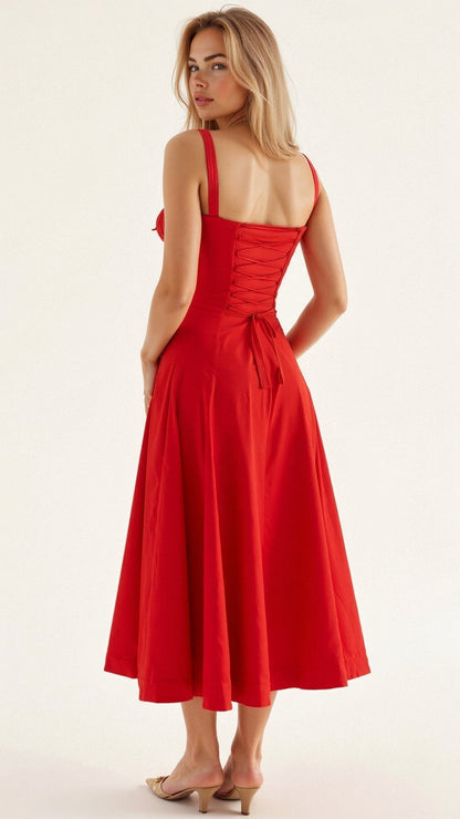 Vestido Midi Corsé floreado Escote Corazón Tirantes