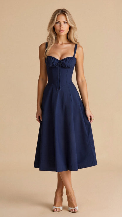 Vestido Midi Corsé floreado Escote Corazón Tirantes