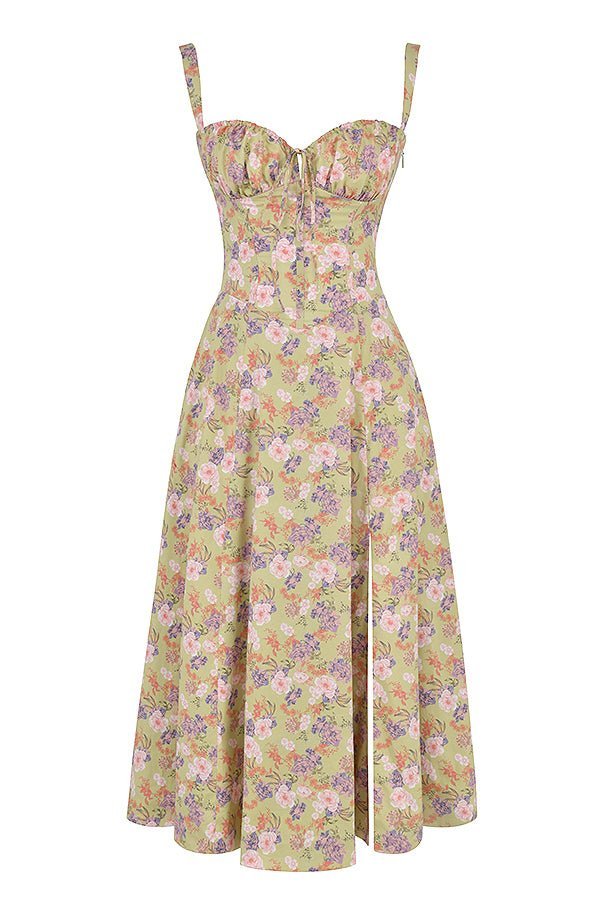 Vestido Midi Corsé floreado Escote Corazón Tirantes