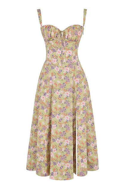 Vestido Midi Corsé floreado Escote Corazón Tirantes