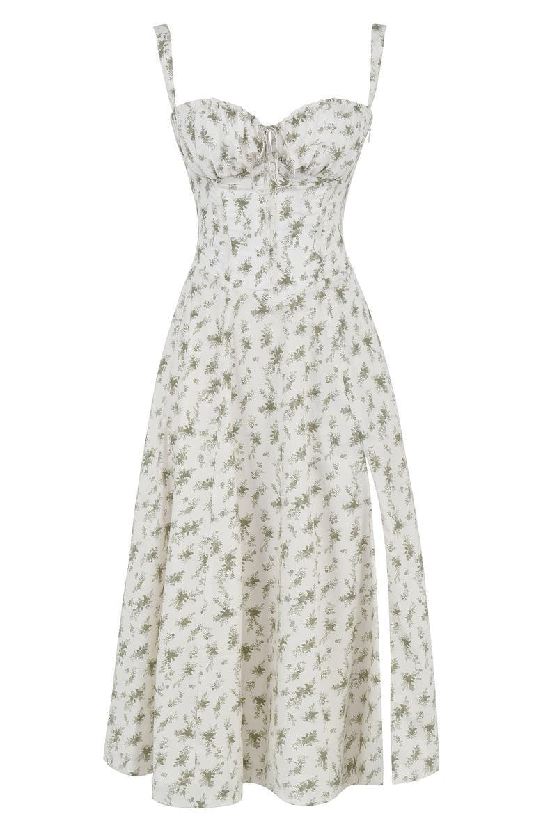 Vestido Midi Corsé floreado Escote Corazón Tirantes