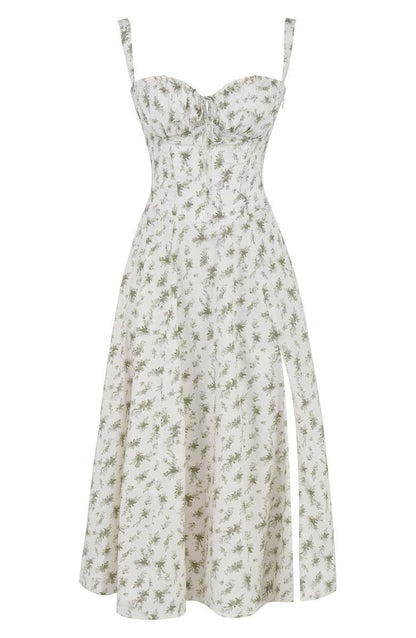 Vestido Midi Corsé floreado Escote Corazón Tirantes