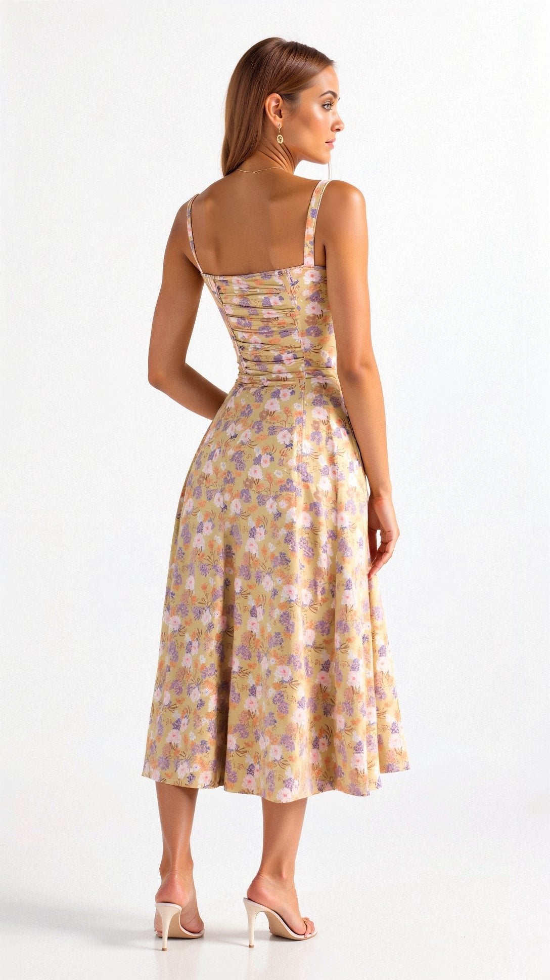 Vestido Midi Corsé floreado Escote Corazón Tirantes