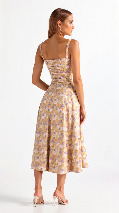 Vestido Midi Corsé floreado Escote Corazón Tirantes