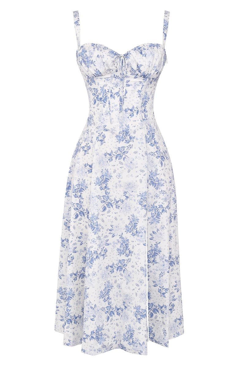 Vestido Midi Corsé floreado Escote Corazón Tirantes