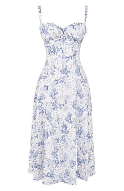 Vestido Midi Corsé floreado Escote Corazón Tirantes