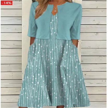 Vestido Midi Floral Manga Tres Cuartos Algodón Mezclado | Estilo Casual