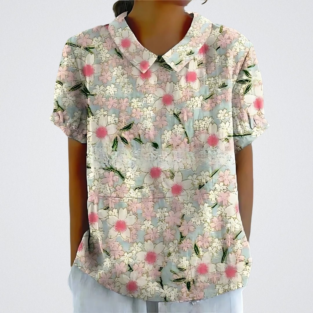 Blusa clásica estampada de manga corta para mujer, ligera y versátil para verano