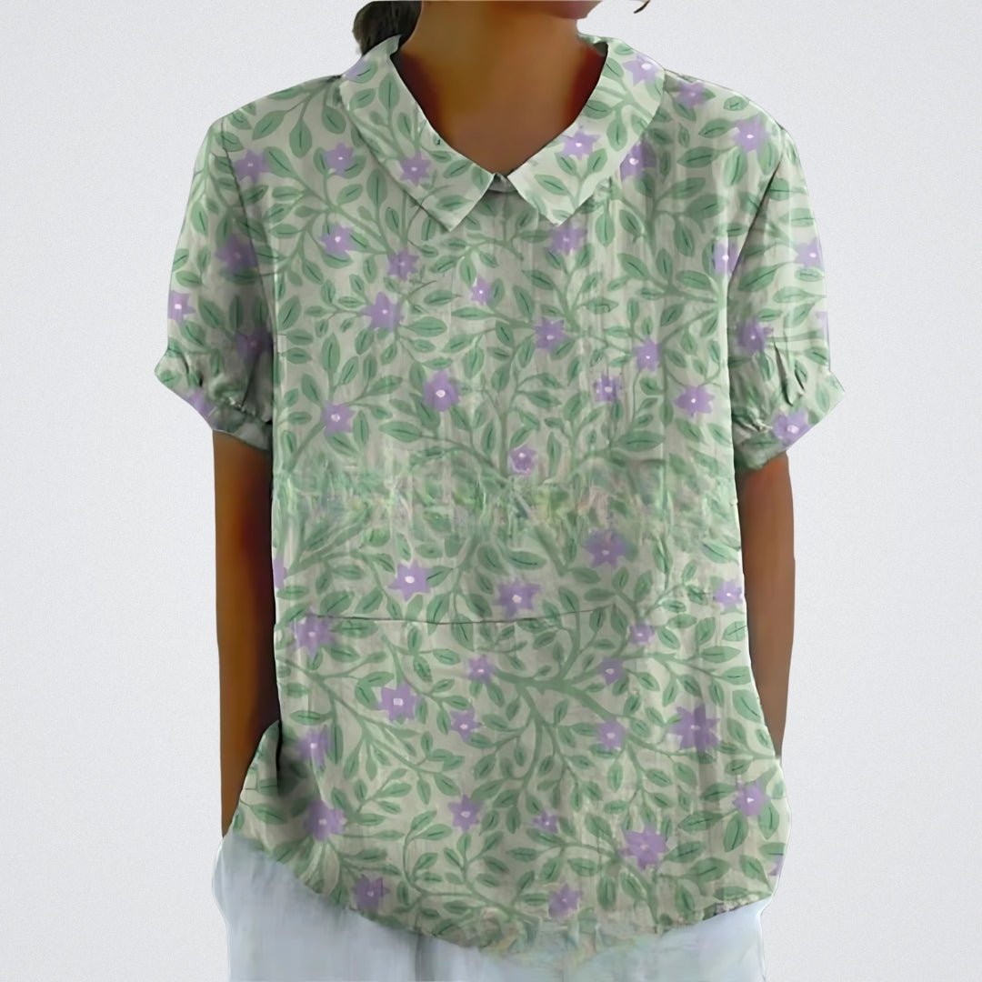 Blusa clásica estampada de manga corta para mujer, ligera y versátil para verano