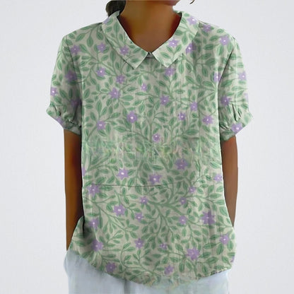 Blusa clásica estampada de manga corta para mujer, ligera y versátil para verano