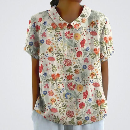 Blusa clásica estampada de manga corta para mujer, ligera y versátil para verano