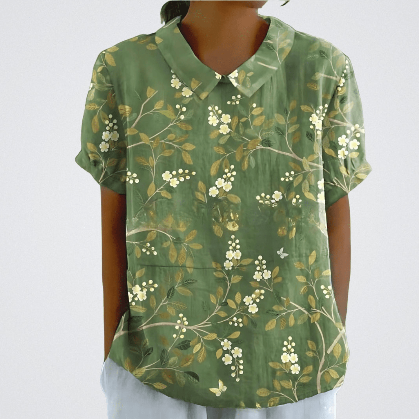 Blusa clásica estampada de manga corta para mujer, ligera y versátil para verano