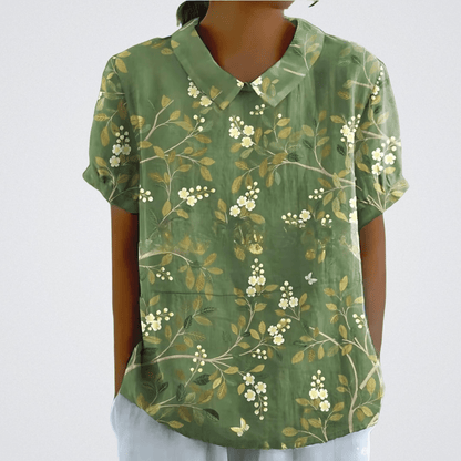 Blusa clásica estampada de manga corta para mujer, ligera y versátil para verano