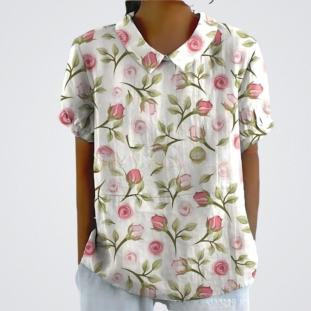 Blusa clásica estampada de manga corta para mujer, ligera y versátil para verano