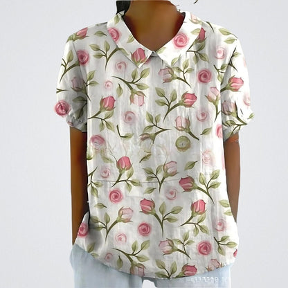 Blusa clásica estampada de manga corta para mujer, ligera y versátil para verano