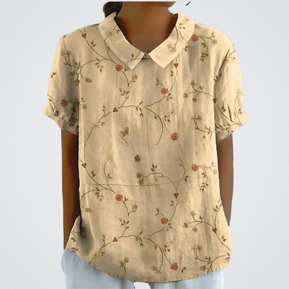 Blusa clásica estampada de manga corta para mujer, ligera y versátil para verano