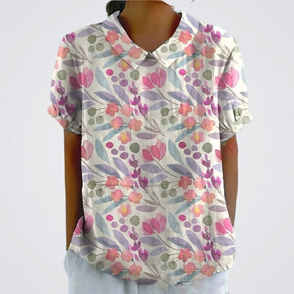 Blusa clásica estampada de manga corta para mujer, ligera y versátil para verano