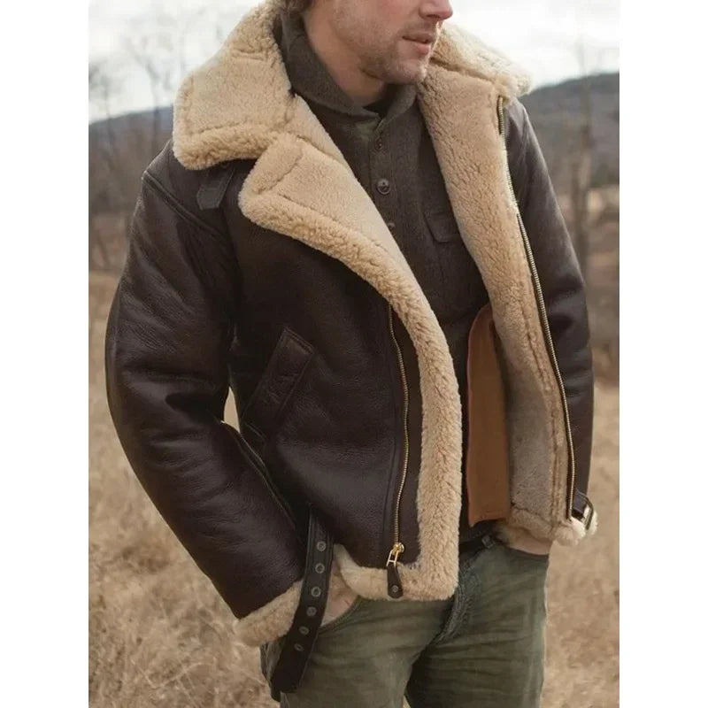 Alpha | Chaqueta de piloto de cuero con forro cálido de sherpa  Cuero sostenible