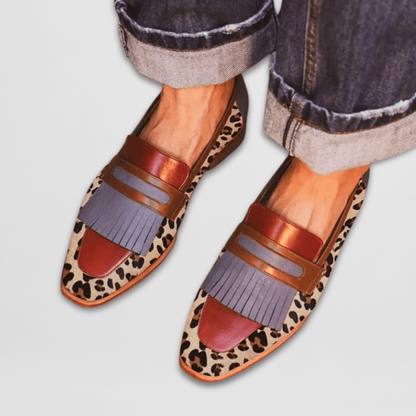Mocasines elegantes de cuero con estampado animal y diseño moderno para mujer, cómodos y versátiles para oficina o diario