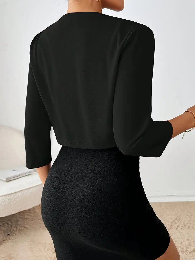 Blazer abierto de lino con corte cropped para mujer