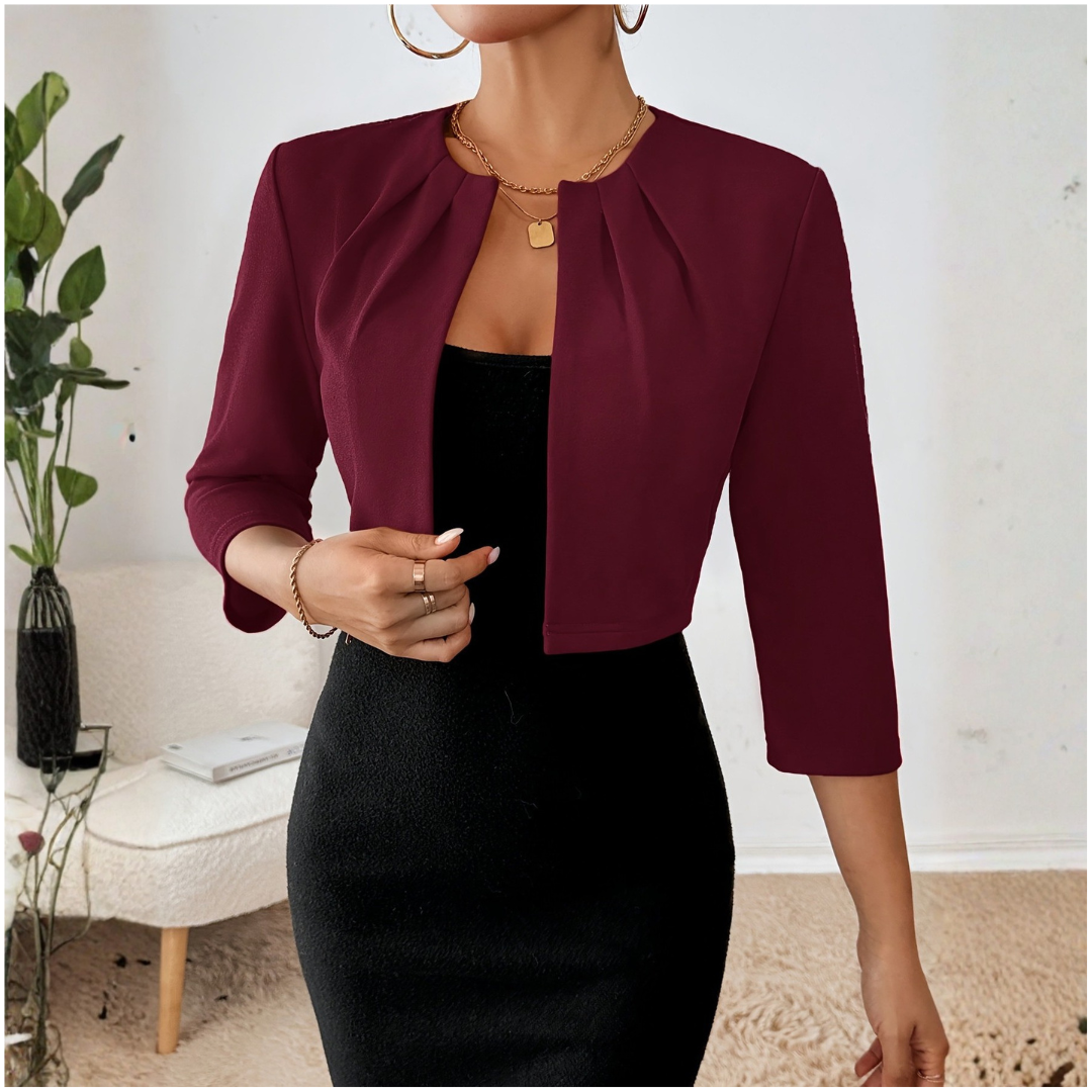 Francesca | Women's Open Front Cropped Blazer Jacket - White - Image 18