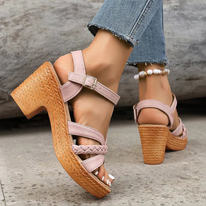 Sandalias planas trenzadas con plataforma para mujer