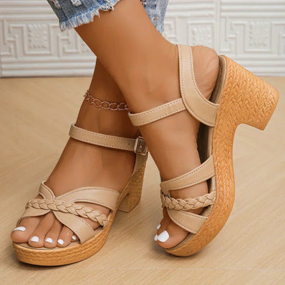 Sandalias planas trenzadas con plataforma para mujer