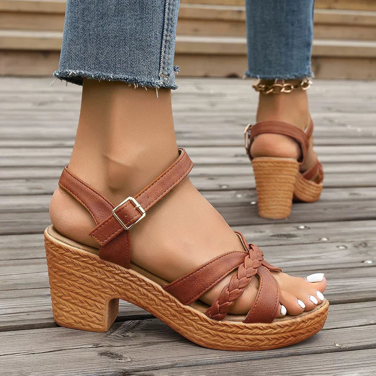 Sandalias planas trenzadas con plataforma para mujer
