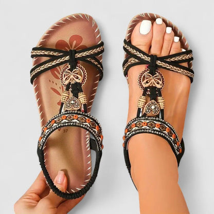 Sandalias ortopédicas con soporte plantar, tiras decorativas y plantilla acolchada para mujer, cómodas y elegantes para verano o diario