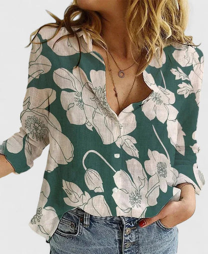 Camisa De Lino Con Cuello De Solapa Para Mujer