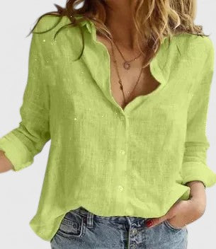 Camisa De Lino Con Cuello De Solapa Para Mujer